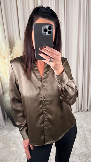 Millie satín skyrta mosagræn