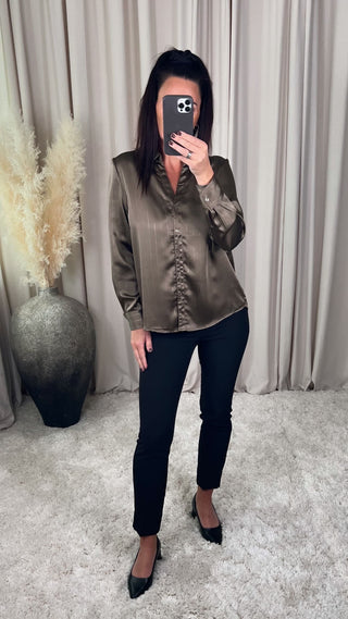 Millie satín skyrta mosagræn