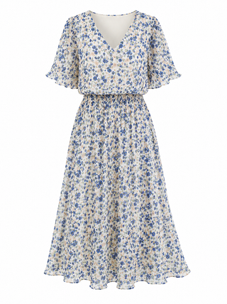 Liliana chiffon kjóll navy blár blóma