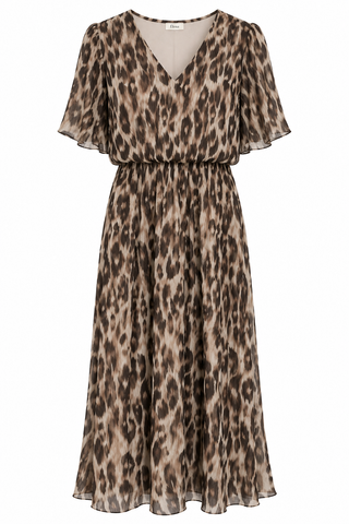 Leonora chiffon kjóll með leopardmunstri.
